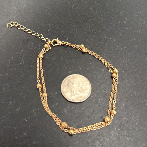 Unisex 14k Gold Plated Double Chain Anklet or Bracelet – Adjustable Size - Picture 7 of 8